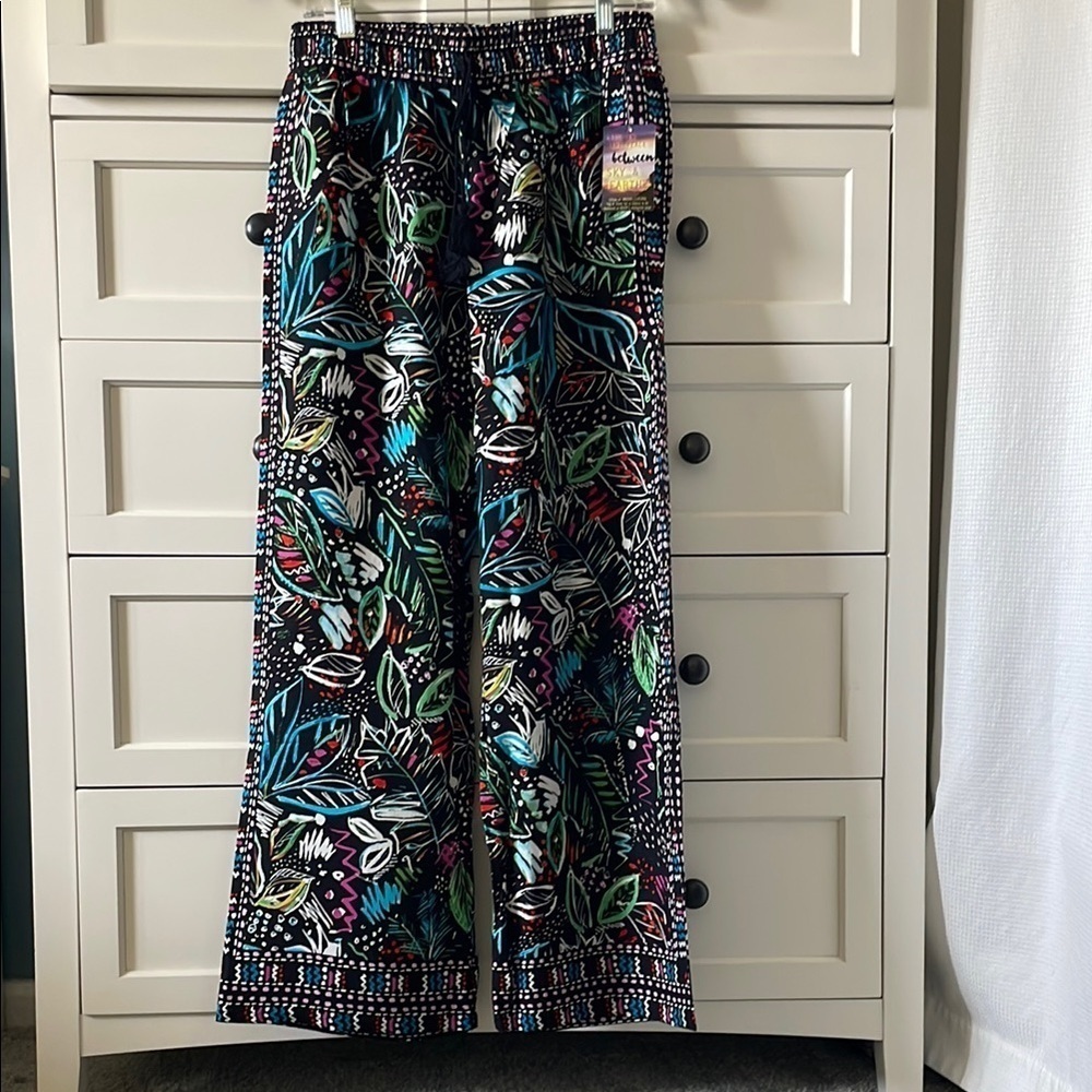 NWT Bebop Women’s Boho Black Neon Printed Wide Leg Relaxed Fit Pants - Size Med